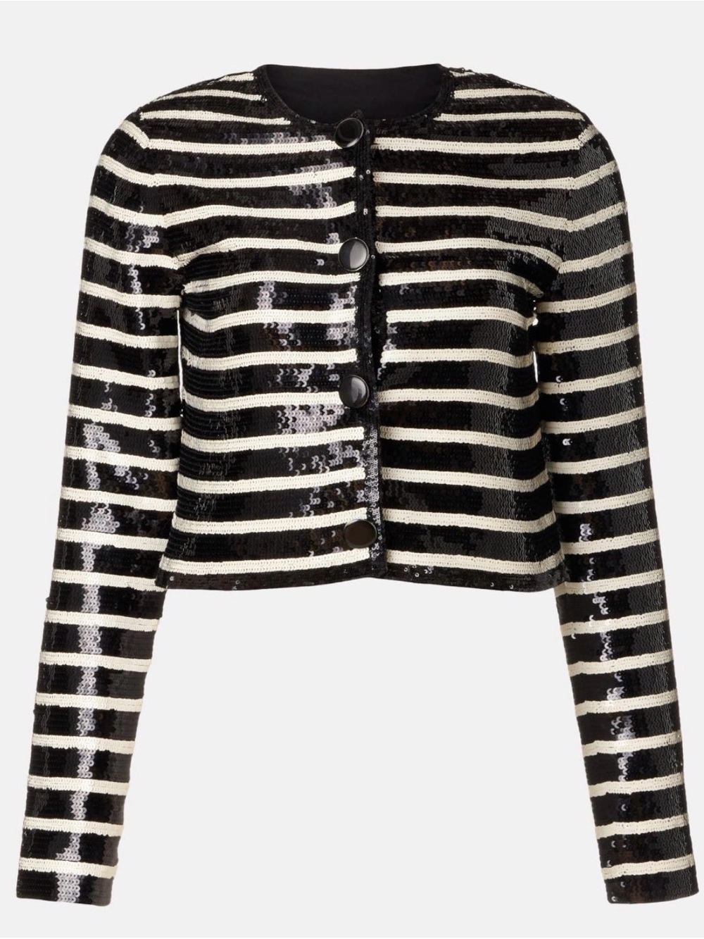 Veronica Beard Black & White Striped Sequin Cropped Jacket